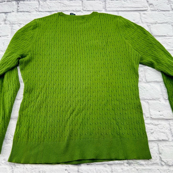 Basic Editions Womans Green Crew Neck Sweater Size Medium Cable Knit Long Sleeve - Picture 6 of 6